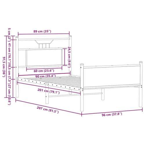 Okvir kreveta bez madraca boja hrasta sonome 90 x 200 cm drveni - sonoma hrast 90 x 200 cm s uzglavljem i visokim podnožjem Cijena