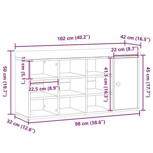 Klupa za cipele obrtnički hrast 102x32x50 cm izrađeno drvo - hrast artisan Cijena