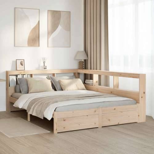 Krevet s regalom za knjige bez madraca 150 x 200 cm od borovine - Prirodna 150 x 200 cm Cijena