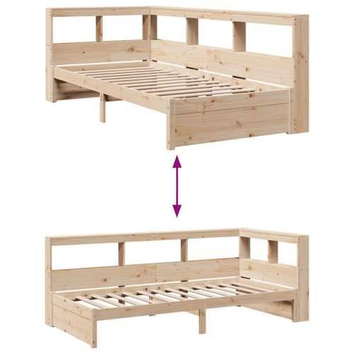 Krevet s regalom za knjige bez madraca 90x200 cm od borovine - Prirodna 90 x 200 cm Cijena