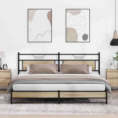 Metalni okvir kreveta bez madraca boja hrasta sonome 200x200 cm - sonoma hrast 200 x 200 cm s uzglavljem i dvostrukim niskim pod Cijena