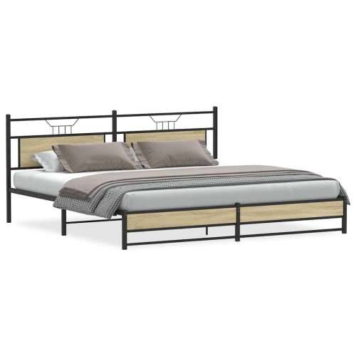 Metalni okvir kreveta bez madraca boja hrasta sonome 200x200 cm - sonoma hrast 200 x 200 cm s uzglavljem i dvostrukim niskim pod Cijena