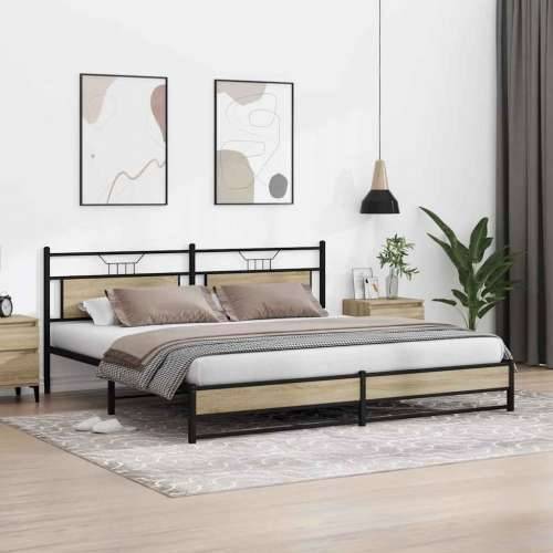 Metalni okvir kreveta bez madraca boja hrasta sonome 200x200 cm - sonoma hrast 200 x 200 cm s uzglavljem i dvostrukim niskim pod Cijena