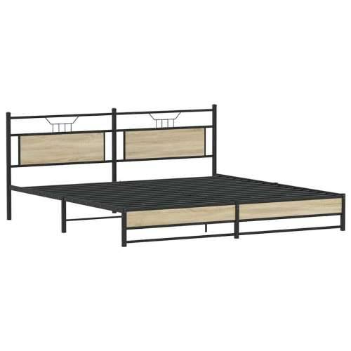 Metalni okvir kreveta bez madraca boja hrasta sonome 200x200 cm - sonoma hrast 200 x 200 cm s uzglavljem i dvostrukim niskim pod Cijena