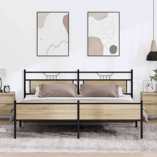 Metalni okvir kreveta bez madraca boja hrasta sonome 200x200 cm - sonoma hrast 200 x 200 cm s uzglavljem i visokim podnožjem Cijena