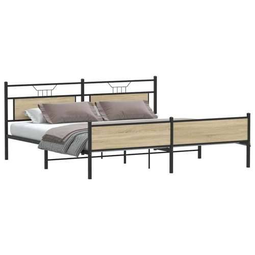 Metalni okvir kreveta bez madraca boja hrasta sonome 200x200 cm - sonoma hrast 200 x 200 cm s uzglavljem i visokim podnožjem Cijena