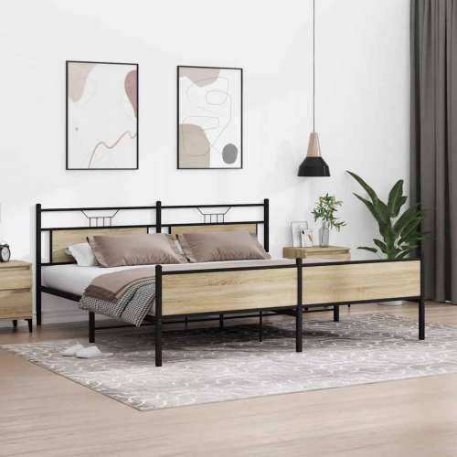 Metalni okvir kreveta bez madraca boja hrasta sonome 200x200 cm - sonoma hrast 200 x 200 cm s uzglavljem i visokim podnožjem Cijena