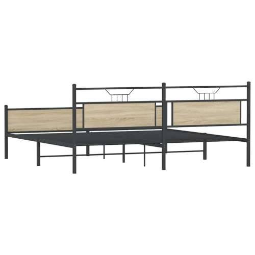 Metalni okvir kreveta bez madraca boja hrasta sonome 200x200 cm - sonoma hrast 200 x 200 cm s uzglavljem i visokim podnožjem Cijena