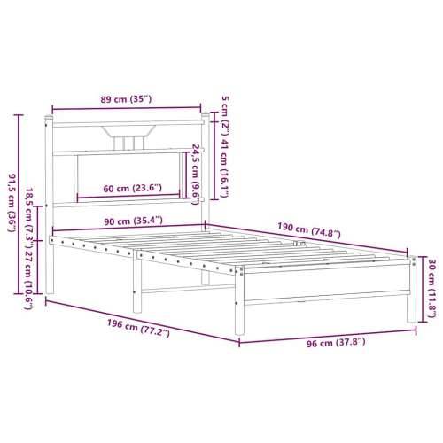 Okvir kreveta bez madraca dimljena boja hrasta 90x190 cm drveni - Dimljeni hrast 90 x 190 cm s uzglavljem i niskim podnožjem Cijena