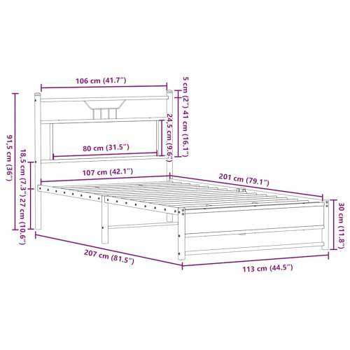 Okvir kreveta bez madraca boja hrasta sonome 107x203 cm drveni - sonoma hrast 107 x 203 cm s uzglavljem i dvostrukim niskim podn Cijena