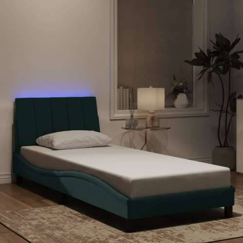 Okvir kreveta s LED svjetlima tamnozeleni 90x200 cm baršunasti - Tamnozelena 90 x 200 cm Cijena