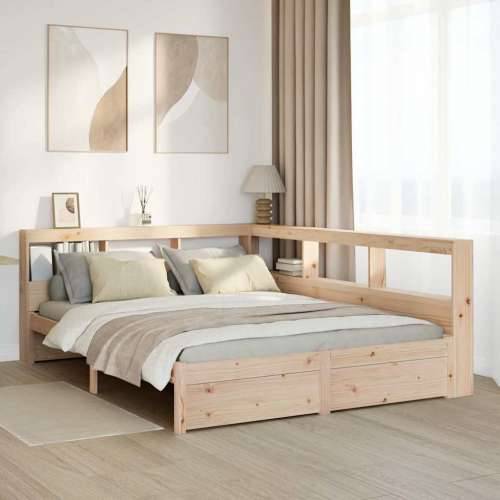 Krevet s regalom za knjige bez madraca 140x190 cm od borovine - Prirodna 140 x 190 cm Cijena