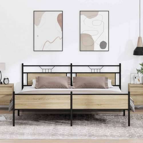 Metalni okvir kreveta bez madraca boja hrasta sonome 193x203 cm - sonoma hrast 193 x 203 cm s uzglavljem i visokim podnožjem Cijena