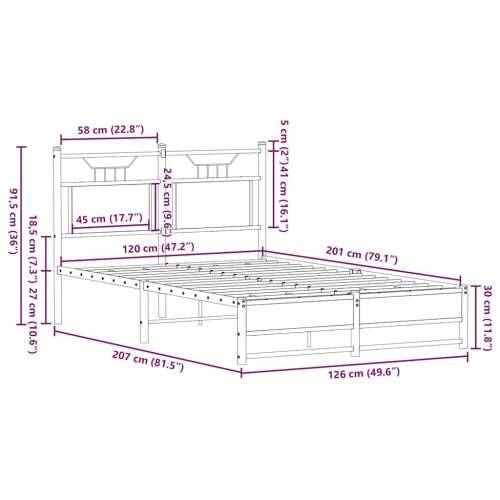 Okvir kreveta bez madraca boja hrasta sonome 120x200 cm drveni - sonoma hrast 120 x 200 cm s uzglavljem i dvostrukim niskim podn Cijena