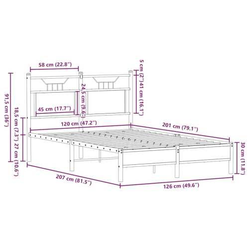 Okvir kreveta bez madraca boja hrasta sonome 120x200 cm drveni - sonoma hrast 120 x 200 cm s uzglavljem i niskim podnožjem Cijena