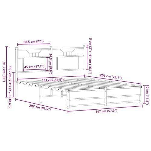 Okvir kreveta bez madraca boja hrasta sonome 140x200 cm drveni - sonoma hrast 140 x 200 cm s uzglavljem i dvostrukim niskim podn Cijena