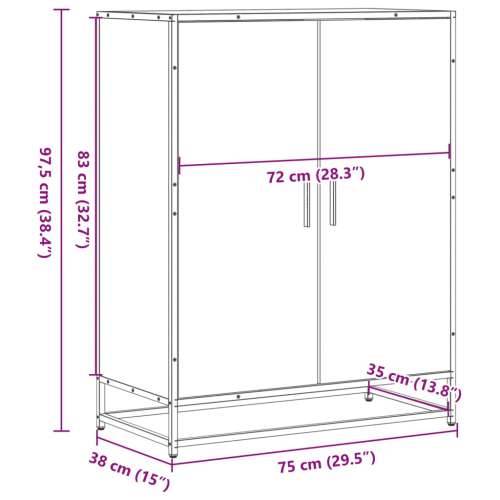 Ormarić za cipele crni 75x38x97,5 cm Konstruirano drvo i metal - Crna 1 Cijena
