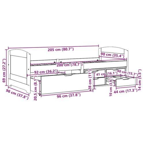 Dnevni krevet s 5 ladica bez madraca “IRUN” crni 90x200 cm - Crna Cijena