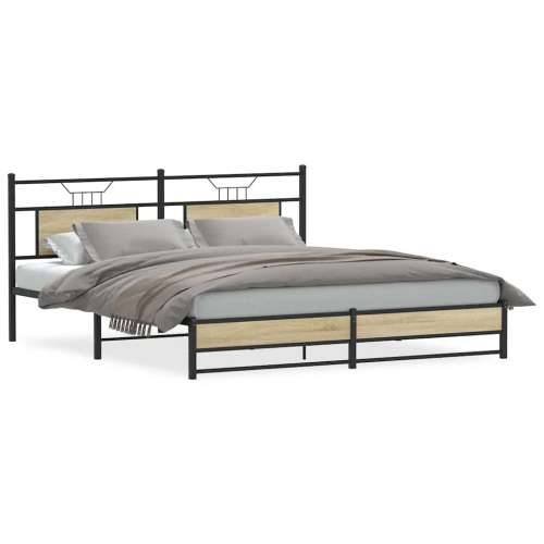 Metalni okvir kreveta bez madraca boja hrasta sonome 183x213 cm - sonoma hrast 183 x 213 cm s uzglavljem i dvostrukim niskim pod Cijena