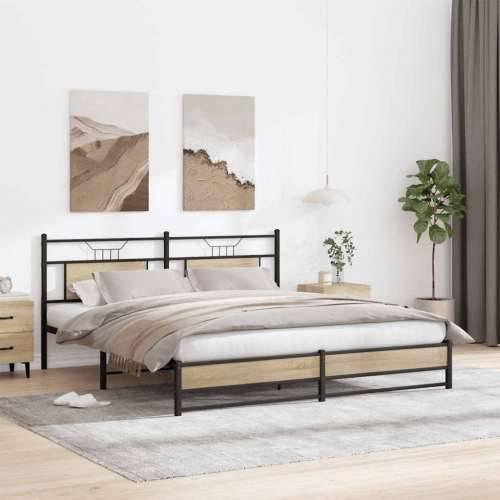 Metalni okvir kreveta bez madraca boja hrasta sonome 183x213 cm - sonoma hrast 183 x 213 cm s uzglavljem i dvostrukim niskim pod Cijena