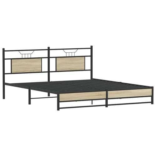 Metalni okvir kreveta bez madraca boja hrasta sonome 183x213 cm - sonoma hrast 183 x 213 cm s uzglavljem i dvostrukim niskim pod Cijena