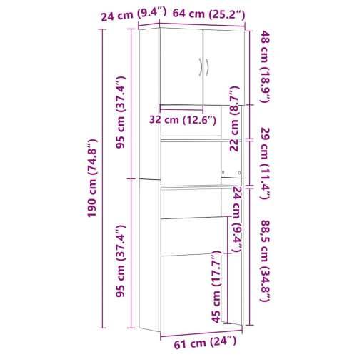 Ormar za perilicu bijeli 64x24x190 cm izrađeno drvo - Bijela 1 Cijena