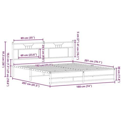 Metalni okvir kreveta bez madraca boja hrasta sonome 180x200 cm - sonoma hrast 180 x 200 cm s uzglavljem i dvostrukim niskim pod Cijena