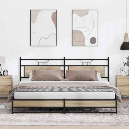 Metalni okvir kreveta bez madraca boja hrasta sonome 193x203 cm - sonoma hrast 193 x 203 cm s uzglavljem i dvostrukim niskim pod Cijena