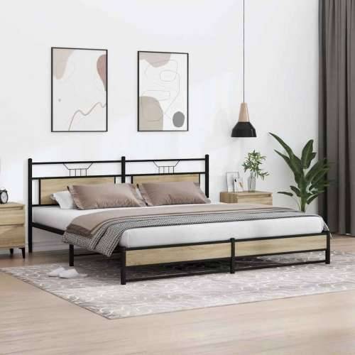 Metalni okvir kreveta bez madraca boja hrasta sonome 193x203 cm - sonoma hrast 193 x 203 cm s uzglavljem i dvostrukim niskim pod Cijena