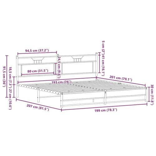 Metalni okvir kreveta bez madraca boja hrasta sonome 193x203 cm - sonoma hrast 193 x 203 cm s uzglavljem i dvostrukim niskim pod Cijena