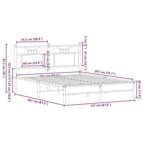 Okvir kreveta bez madraca boja hrasta sonome 150x200 cm drveni - sonoma hrast 150 x 200 cm s uzglavljem i niskim podnožjem Cijena