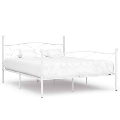 Okvir za krevet s podnicama bijeli metalni 200 x 200 cm