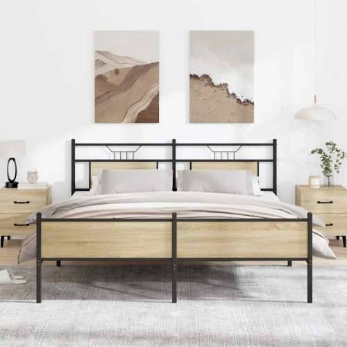 Metalni okvir kreveta bez madraca boja hrasta sonome 183x213 cm - sonoma hrast 183 x 213 cm s uzglavljem i visokim podnožjem Cijena