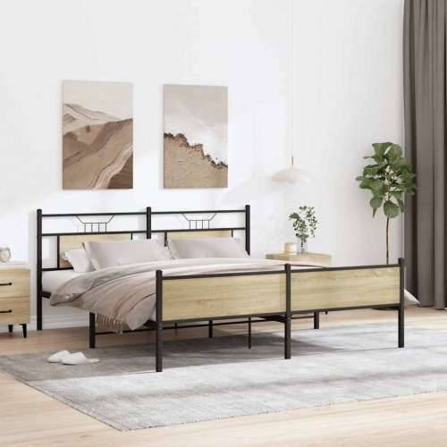 Metalni okvir kreveta bez madraca boja hrasta sonome 183x213 cm - sonoma hrast 183 x 213 cm s uzglavljem i visokim podnožjem Cijena