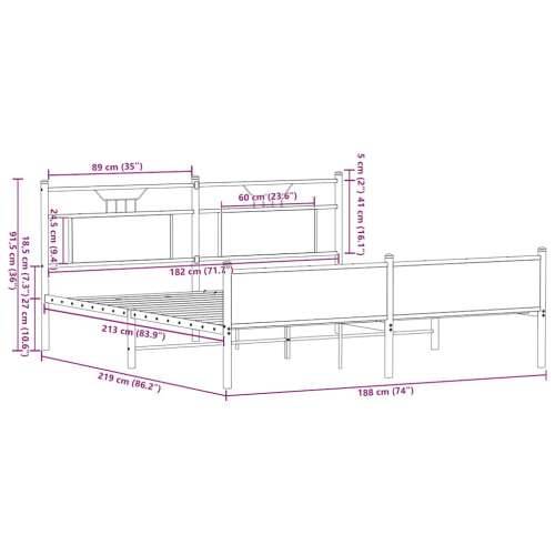 Metalni okvir kreveta bez madraca boja hrasta sonome 183x213 cm - sonoma hrast 183 x 213 cm s uzglavljem i visokim podnožjem Cijena