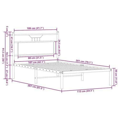 Okvir kreveta bez madraca boja hrasta sonome 107x203 cm drveni - sonoma hrast 107 x 203 cm s uzglavljem Cijena