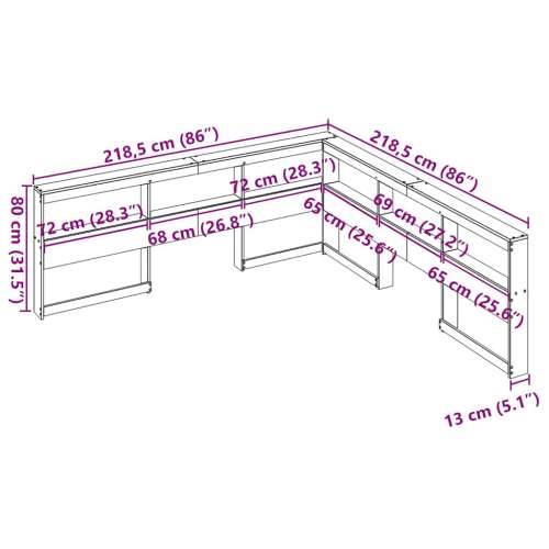 Polica za knjige Uzglavlje u obliku slova L 200cm Puno drvo Bor - Prirodna 218.5 x 218.5 x 80 cm 1 Cijena