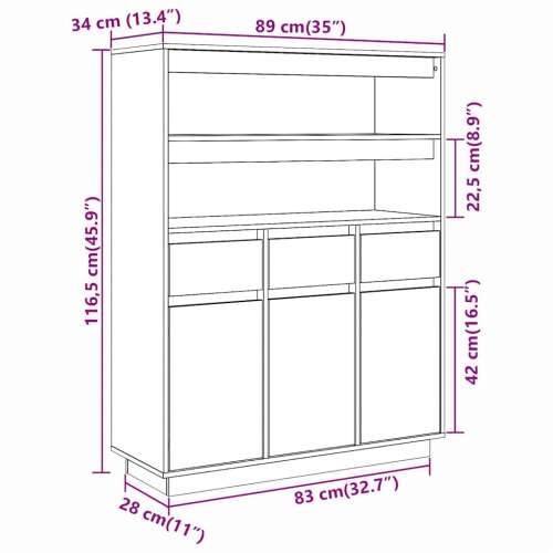 Visoka ploča bijela 89x34x116,5 cm puno drvo bor - Bijela 1 Cijena