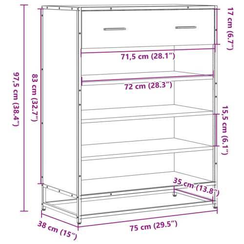 Ormarić za cipele crni 75x38x97,5 cm Konstruirano drvo i metal - Crna 1 Cijena