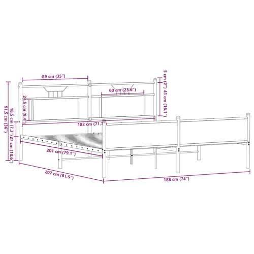 Metalni okvir kreveta bez madraca boja hrasta sonome 180x200 cm - sonoma hrast 180 x 200 cm s uzglavljem i visokim podnožjem Cijena