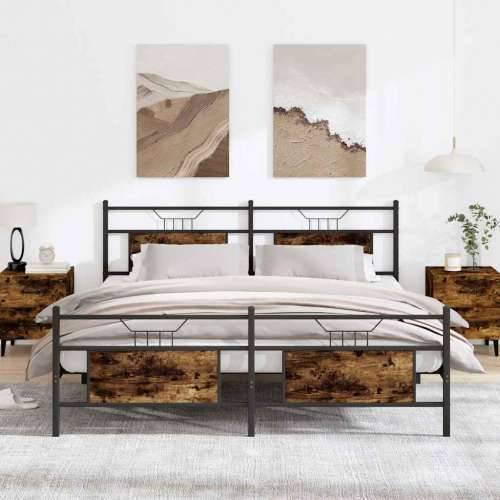 Metalni okvir kreveta bez madraca boja hrasta 183x213 cm - Dimljeni hrast 183 x 213 cm s uzglavljem i podnožjem Cijena