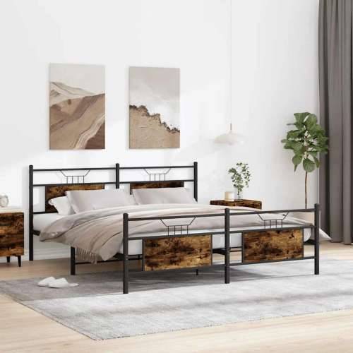 Metalni okvir kreveta bez madraca boja hrasta 183x213 cm - Dimljeni hrast 183 x 213 cm s uzglavljem i podnožjem Cijena
