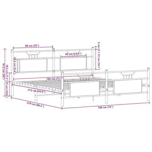 Metalni okvir kreveta bez madraca boja hrasta 183x213 cm - Dimljeni hrast 183 x 213 cm s uzglavljem i podnožjem Cijena