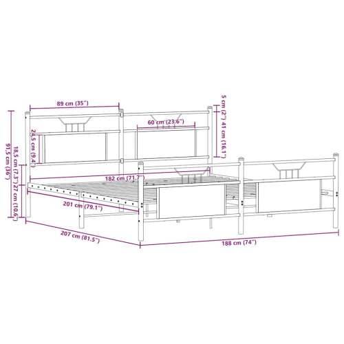 Metalni okvir kreveta bez madraca boja hrasta 180x200 cm - Dimljeni hrast 180 x 200 cm s uzglavljem i podnožjem Cijena