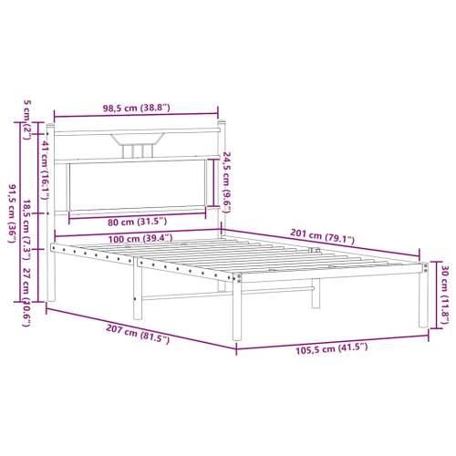 Okvir kreveta bez madraca boja hrasta 100 x 200 cm drveni - Dimljeni hrast 100 x 200 cm s uzglavljem Cijena