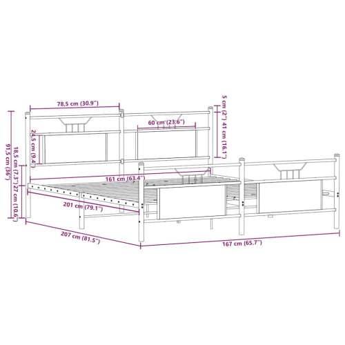 Metalni okvir kreveta bez madraca boja hrasta 160x200 cm - Dimljeni hrast 160 x 200 cm s uzglavljem i podnožjem Cijena