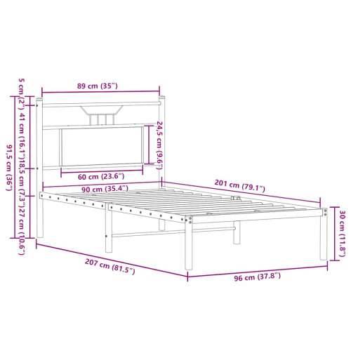 Okvir kreveta bez madraca boja hrasta sonome 90 x 200 cm drveni - sonoma hrast 90 x 200 cm s uzglavljem Cijena