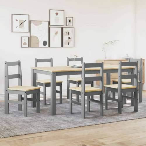 7-dijelni blagovaonski set Panama od masivne borovine sivi - Siva 180 cm 6x stolica 1 Cijena