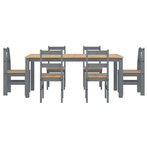 7-dijelni blagovaonski set Panama od masivne borovine sivi - Siva 180 cm 6x stolica 1 Cijena
