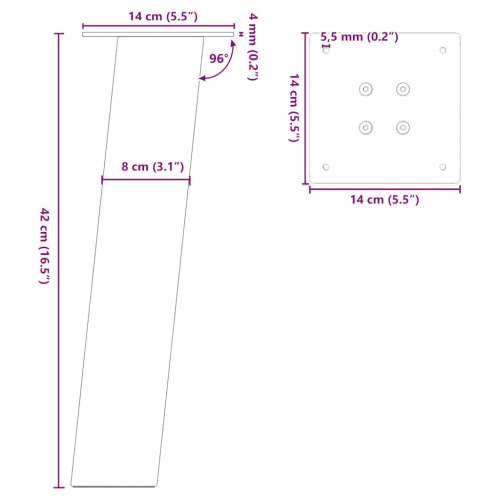 Noge za klub stolić 4 kom. Prirodni čelik 42 cm Čelik - Prirodna 42 cm (80 mm) 1 Cijena